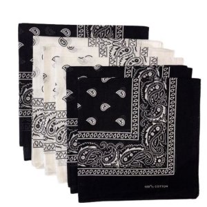 (image for) Paisley Bandanas Black & White 22" x 22" 100% Cotton (6 Pk)