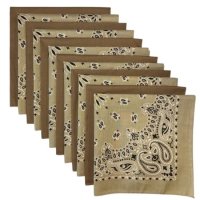 (image for) USA Made Paisley Beige & Solid Tan Bandanas 12 Pk 22" 100% Cotton