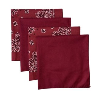 (image for) USA Made Paisley Burgundy & Solid Wine Bandanas 4Pk 22" 100% Cotton