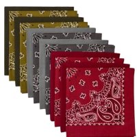 (image for) USA Made Paisley Burgundy, Charcoal, Olive & Solid Wine, Charcoal, Olive Bandanas - 12 Pk 22" 100% Cotton