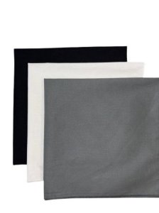 (image for) USA Made Solid Color Bandanas 3Pk 100% Cotton - Charcoal, White, Black 22" x 22"