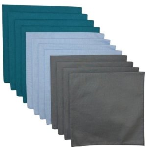 (image for) Made in USA Solid 4 Charcoal, 4 Light Blue, 4 Teal Bandanas 12 Pack 22" x 22" Cotton