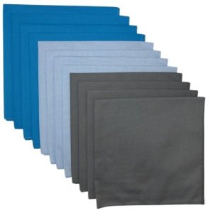 (image for) Made in USA Solid 4 Charcoal, 4 Light Blue, 4 Turquoise Bandanas 12 Pack 22" x 22" Cotton