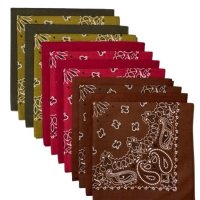 (image for) USA Made Paisley Brown, Burgundy, Olive & Solid Cocoa, Wine, Olive Bandanas - 12 Pk 22" 100% Cotton