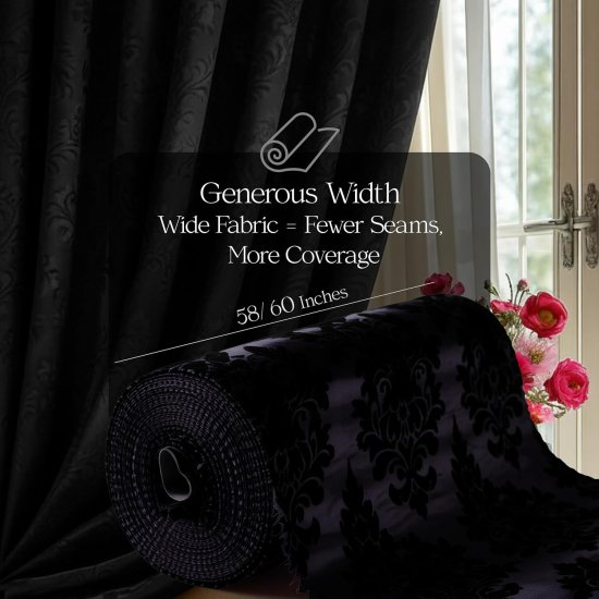 (image for) 60" Black/Black Flocked Damask Taffeta Fabric Roughly 75 Yards Per Roll