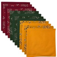 (image for) USA Made Paisley Gold, Hunter, Burgundy & Solid Gold, Hunter, Wine Bandanas 12 Pk 22" 100% Cotton