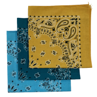 (image for) Light Blue, Mirage, Gold, USA Made Paisley Bandanas (3 Pk) 22"