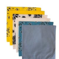(image for) USA Made Paisley&Solid White, L Blue, Yellow 6pk 22" 100%Cotton