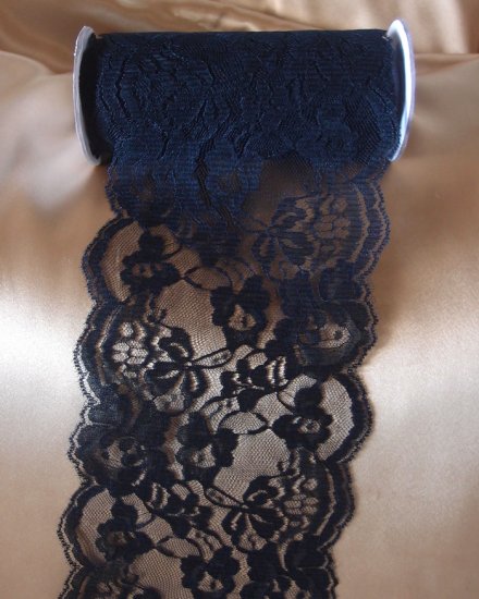 (image for) 6" x 10 Yd Black Lace Ribbon