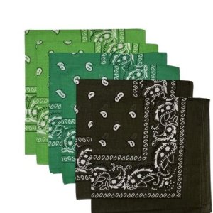 (image for) Paisley Bandanas Hunter, Kelly, Lime (6 Pack) 22" x 22" 100% Cotton