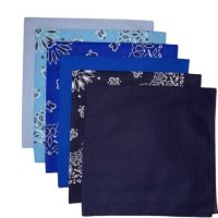 (image for) USA Made Paisley & Solid L Blue Royal Navy 6 PK 22" 100% Cotton