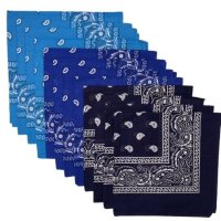 (image for) Paisley Bandanas Navy, Royal Blue, Turquoise 22" x 22" Cotton (12 Pk)