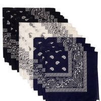 (image for) Paisley Bandanas Navy, White, Black 22" x 22" 100% Cotton (12 Pk)