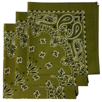 (image for) Olive Paisley Bandanas - Made In The USA (3 Pk) 22" x 22"