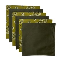 (image for) USA Made Paisley & Solid Olive Bandanas 6 Pk 22" 100% Cotton