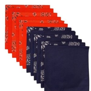 (image for) USA Made Paisley & Solid Bandanas - Orange, Navy 12 Pk 22" 100% Cotton