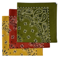 (image for) Olive, Terracotta, Gold USA Made Paisley Bandanas (3 Pk) 22"