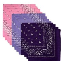 (image for) Paisley Bandanas Purple, Lavender, Pink 22" x 22" 100% Cotton (12 Pk)