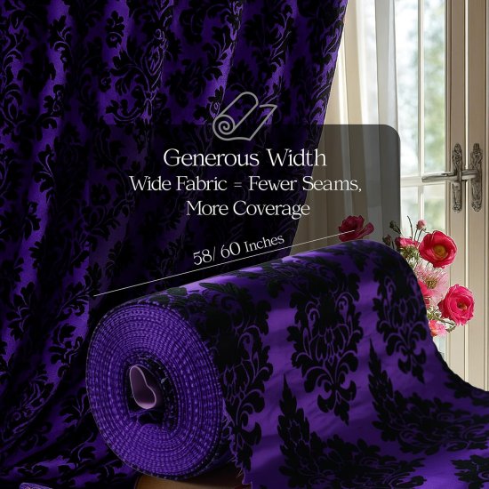 (image for) 60" Purple/Black Flocked Damask Taffeta Fabric Roughly 75 Yards Per Roll