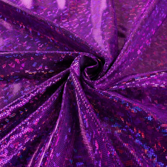 (image for) 60" Purple Shattered Glass Hologram Fabric 50 Yard Roll, Spandex 4-Way Stretch