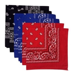 (image for) Paisley Bandanas Red, Royal, Black 22" X 22" Cotton (6 PK)