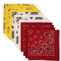 (image for) USA Made Paisley & Solid Bandanas - Red, White, Yellow 12 Pk 22" 100% Cotton