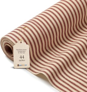 (image for) 44/45" Red Woven Ticking Fabric By The Yard