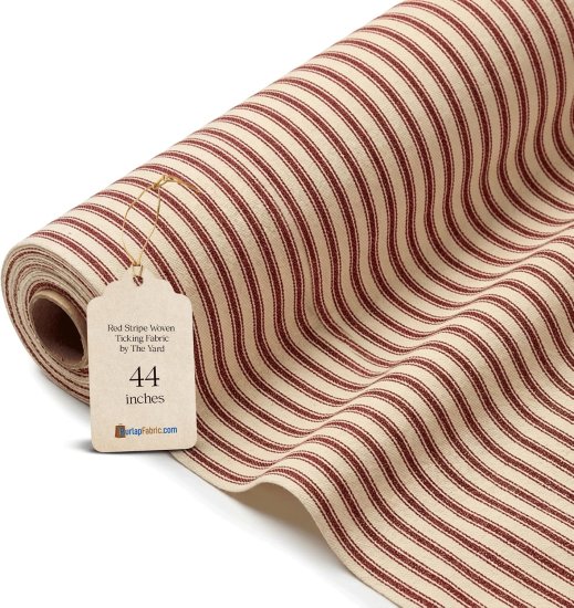 (image for) 44/45" Red Woven Ticking Fabric By The Yard