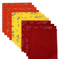 (image for) USA Made Paisley & Solid Bandanas - Red, Yellow, Orange 12 Pk 22" 100% Cotton