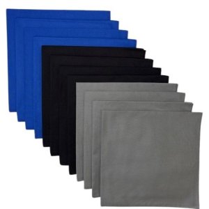 (image for) USA Made Solid 4 Royal, 4 Black 4 Charcoal Bandanas 12 Pack 22" x 22" Cotton