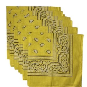 (image for) Yellow Paisley Bandanas 6 Pack 22" x 22" 100% Cotton