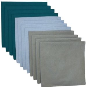 (image for) Made in USA Solid 4 Silver, 4 Light Blue, 4 Teal Bandanas 12 Pack 22" x 22" Cotton