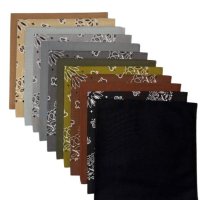 (image for) USA Made Paisley & Solid Black, Cocoa, Olive, Charcoal, Silver, Beige Bandanas 12 Pk 22" 100% Cotton