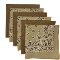 (image for) USA Made Paisley Beige & Solid Tan Bandanas 6 Pk 22" 100% Cotton