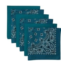 (image for) USA Made Paisley Mirage & Solid Teal Bandanas 6 Pk 22" 100% Cotton