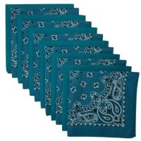 (image for) USA Made Paisley Mirage & Solid Teal Bandanas 12 Pk 22" 100% Cotton