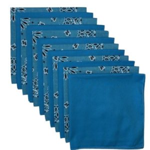 (image for) USA Made Paisley & Solid Turquoise Bandanas 12 Pk 22" 100% Cotton
