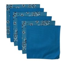 (image for) USA Made Paisley & Solid Turquoise Bandanas 6Pk 22" 100% Cotton
