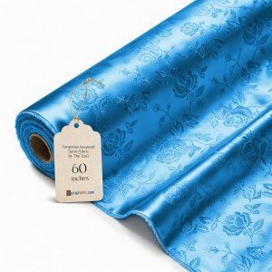 (image for) 60" Turquoise Jacquard Satin Fabric 65 Yard Roll - 100% Polyester