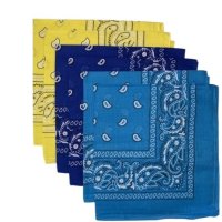 (image for) Paisley Bandanas Turquoise, Royal Blue, Yellow 22" x 22" Cotton (6 Pk)