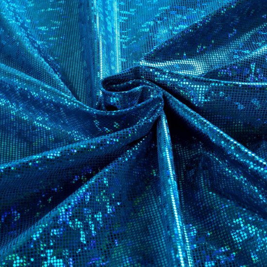 (image for) 60" Turquoise Shattered Glass Hologram Fabric 50 Yard Roll, Spandex 4-Way Stretch