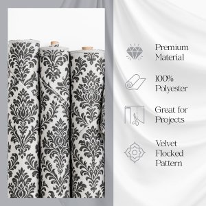 (image for) 60" White/Black Flocked Damask Taffeta Fabric Roughly 75 Yards Per Roll