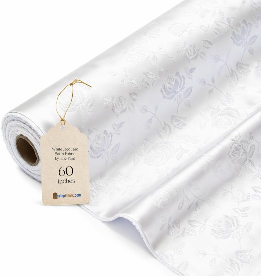 (image for) 60" White Jacquard Satin Fabric 65 Yard Roll - 100% Polyester