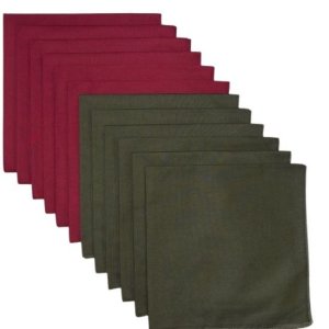 (image for) Made in USA Solid 6 Olive, 6 Wine Bandanas 12 Pack 22" x 22" Cotton