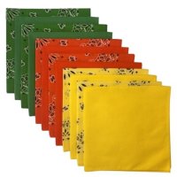 (image for) USA Made Paisley & Solid Bandanas - Yellow, Orange, Green 12 Pk 22" 100% Cotton