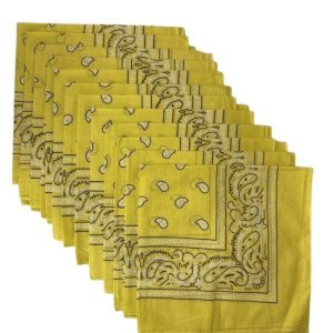 (image for) Yellow Paisley Bandanas 12 Pack 22" x 22" 100% Cotton