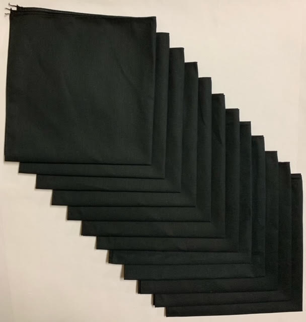 Made in the USA Solid Black Bandanas 12 Pk, 22" x 22"
