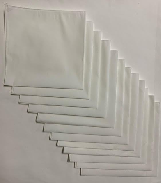 Made in the USA Solid White Bandanas 12 Pk, 22" x 22"