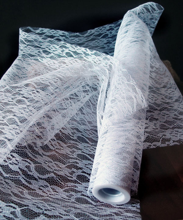19" White Lace Ribbon with Glitter - 5 Yards - Click Image to Close
