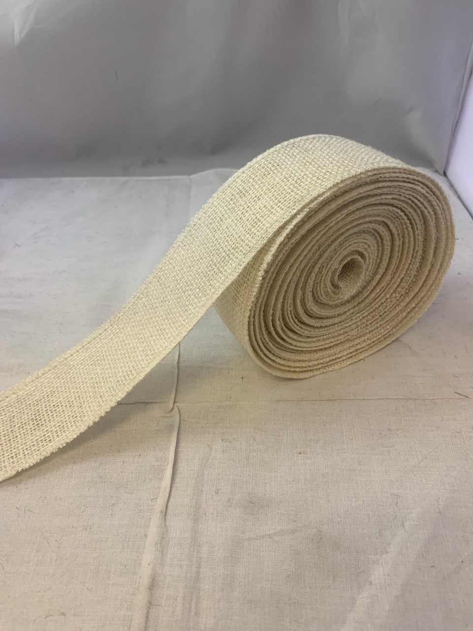 2" Oyster Burlap Ribbon - 10 Yards (Serged) Made in USA - Click Image to Close